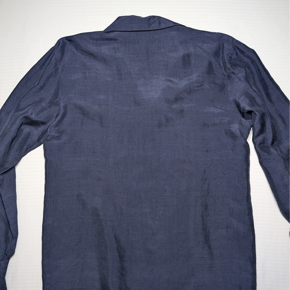 Chaus 100% Silk Blouse Navy French Cuff Minimalist Relaxed Fit Y2K